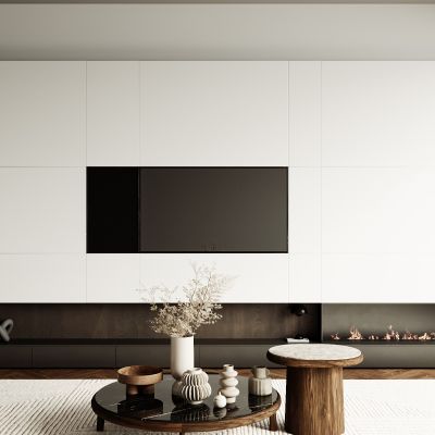 现代轻奢电视背景墙，摆件