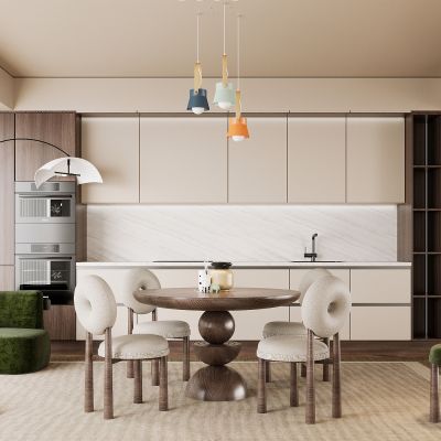 现代餐厅 餐桌椅 橱柜 吊灯