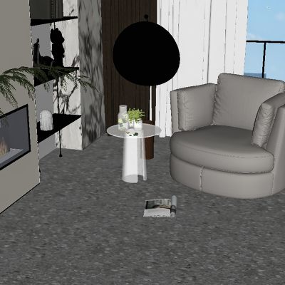  现代轻奢休闲区，单人休闲沙发茶几组合，摆件