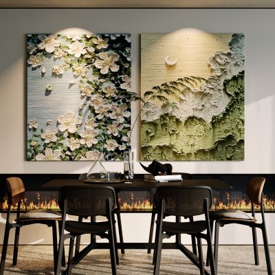 现代暗系餐厅，装饰画，摆件