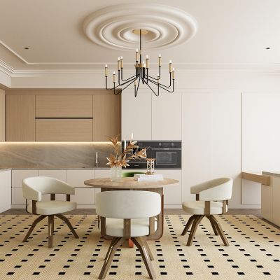 现代餐厅 餐桌椅 橱柜 吊灯
