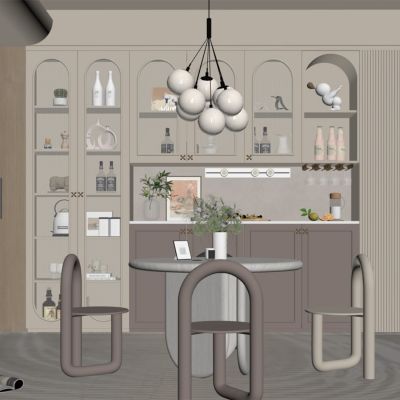 现代餐厅 餐桌椅 橱柜 吊灯