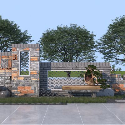 新中式砖砌景墙