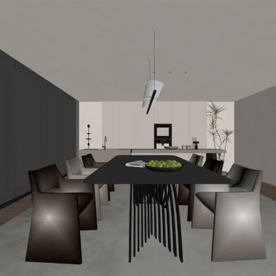 现代餐厅 餐桌椅 橱柜 吊灯