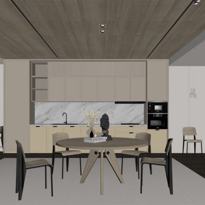 现代餐厅 餐桌椅 橱柜 吊灯