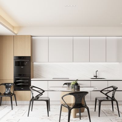 现代餐厅 餐桌椅 橱柜 吊灯