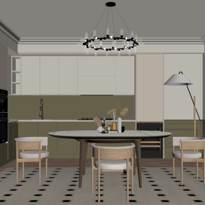 现代餐厅 餐桌椅 橱柜 吊灯