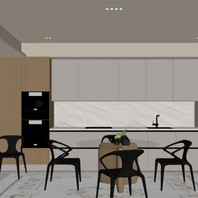 现代餐厅 餐桌椅 橱柜 吊灯