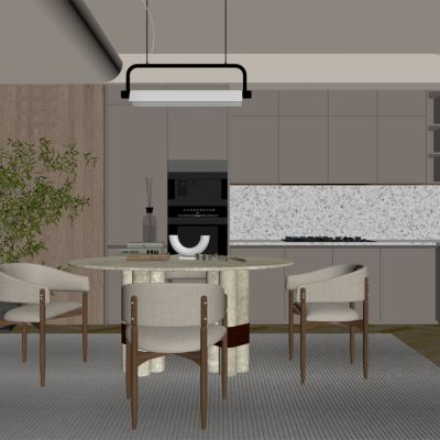 现代餐厅 餐桌椅 橱柜 吊灯