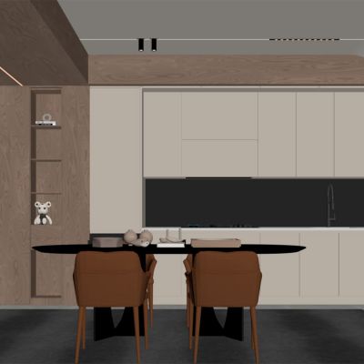 现代餐厅 餐桌椅 橱柜 吊灯