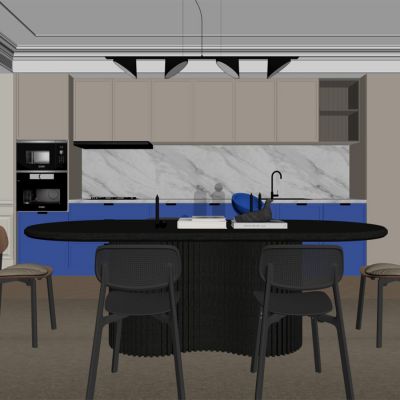 现代餐厅 餐桌椅 橱柜 吊灯