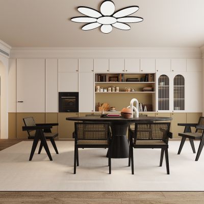 现代餐厅 餐桌椅 橱柜 吊灯