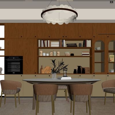 现代餐厅 餐桌椅 橱柜 吊灯