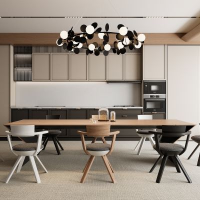 现代餐厅 餐桌椅 橱柜 吊灯