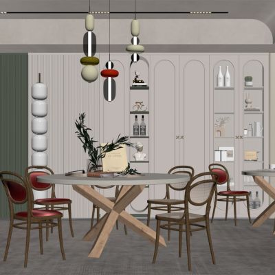 现代餐厅 餐桌椅 橱柜 吊灯