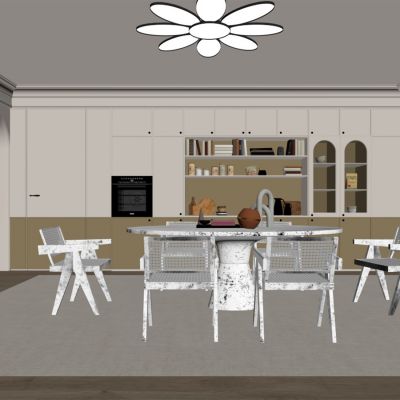 现代餐厅 餐桌椅 橱柜 吊灯