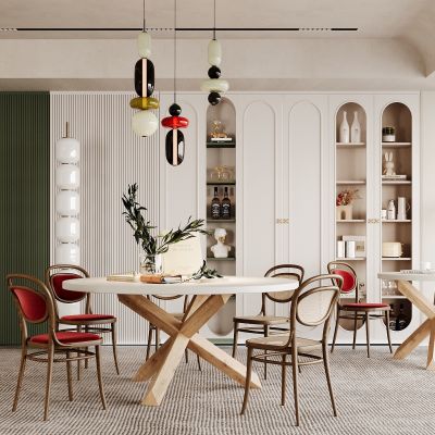 现代餐厅 餐桌椅 橱柜 吊灯