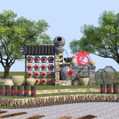 新中式酒文化景墙3D模型