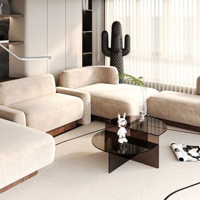 现代轻奢沙发茶几组合，摆件