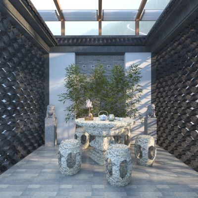 现代石凳3D模型