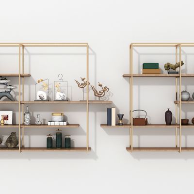 新中式装饰架，工艺品摆件组合