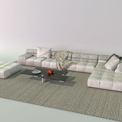 现代皮革白色组合沙发