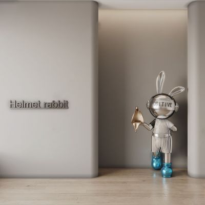 现代条纹宇航员兔子雕塑