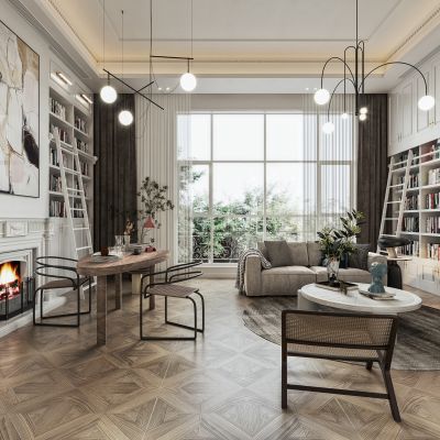 美式别墅书房接待室