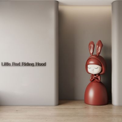 现代兔子小红帽雕塑摆件