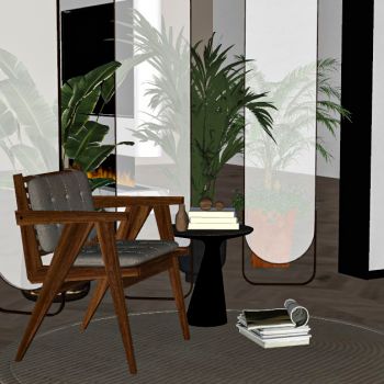 侘寂风休闲区，休闲单椅，摆件