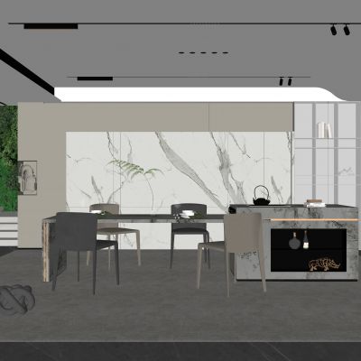 现代家居餐厅 餐桌椅组合 无主灯餐厅 地毯 饰品