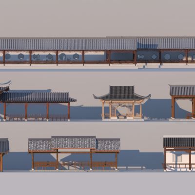 中式仿古长廊 连廊 凉亭