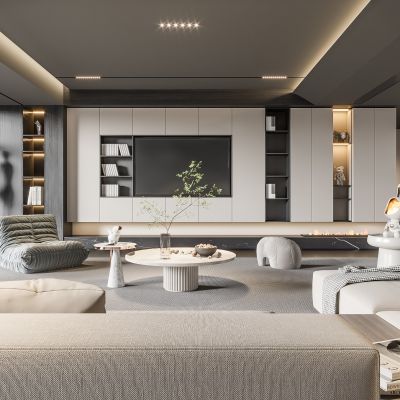 现代家居客厅 无主灯客厅 沙发组合 茶几组合 饰品