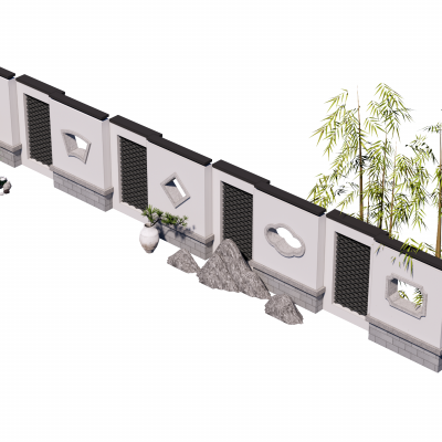 新中式景观围墙景墙植物竹子