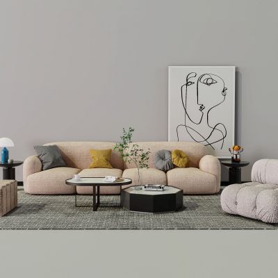 现代多人布艺组合沙发
