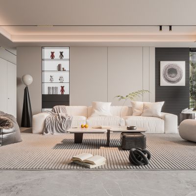 现代客厅 奶油风客厅 无主灯客厅 沙发组合 茶几组合 饰品摆件
