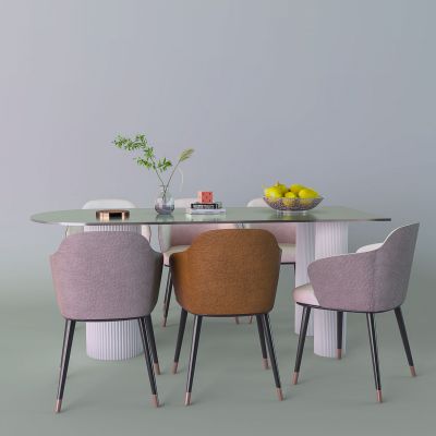 现代长餐桌餐椅组合