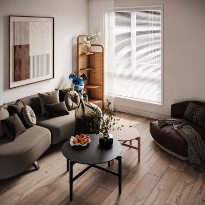 现代简约大气客厅，沙发茶几组合，摆件