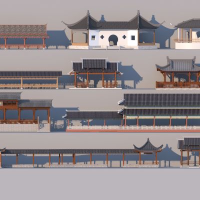 中式廊架 连廊 凉亭 亭廊