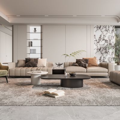 现代客厅 奶油风客厅 无主灯客厅 沙发组合 茶几组合 饰品摆件