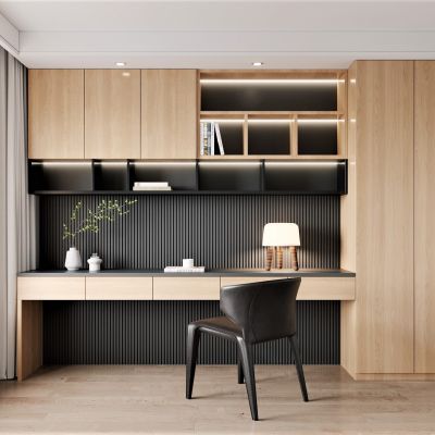 侘寂，原木，书房，书桌椅，黑色