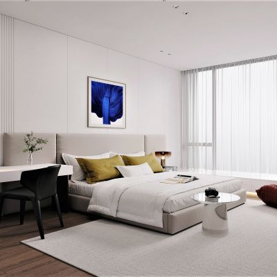 极简，现代，卧室，床品组合