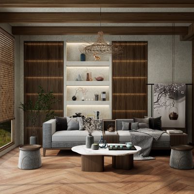 中式原木风茶室