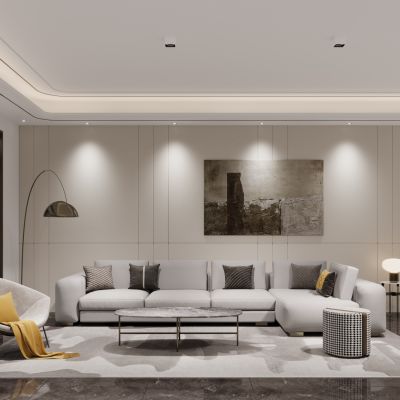 现代轻奢客餐厅 轻奢样板间 客厅 餐厅