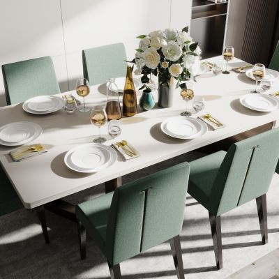 现代餐桌椅组合 长桌 餐具