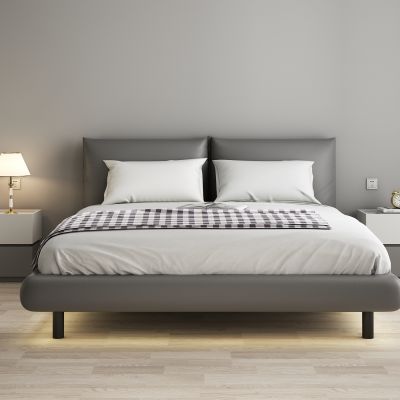 北欧软包靠背双人床夜灯床床头柜