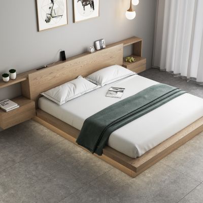 北欧实木白蜡木双人床夜灯床床头柜