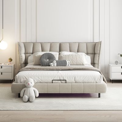 北欧双人床软包靠背床头柜