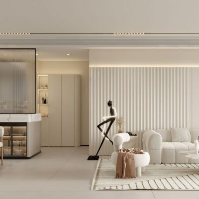 现代奶油风客餐厅