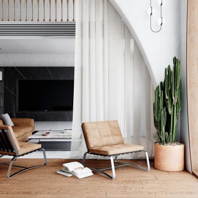 现代单人沙发，边几